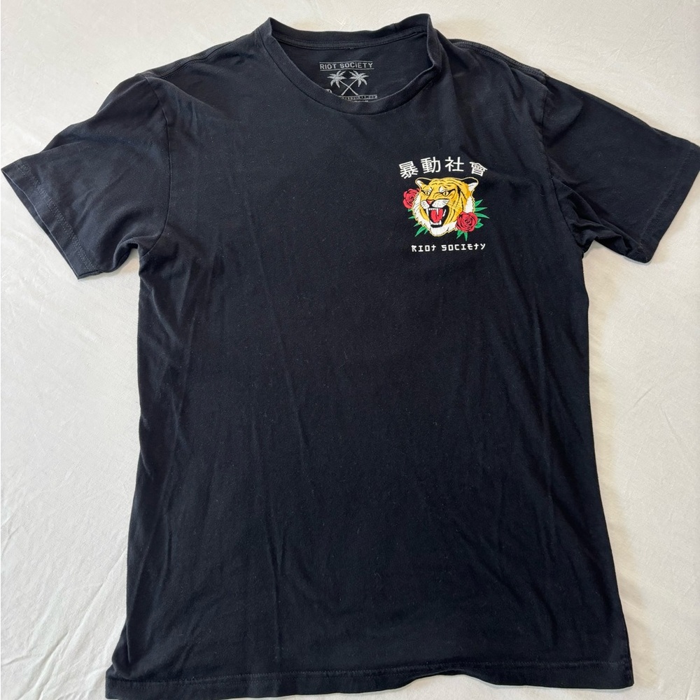 Riot Society Black Tee with Tiger Graphic